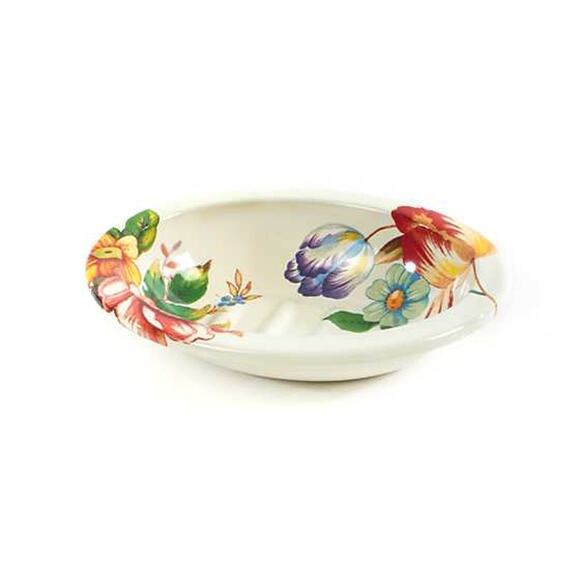 MACKENZIE-CHILDS White Flower Market Enamel Soap Dish Decorative Soap Holder NEW - Picture 1 of 2